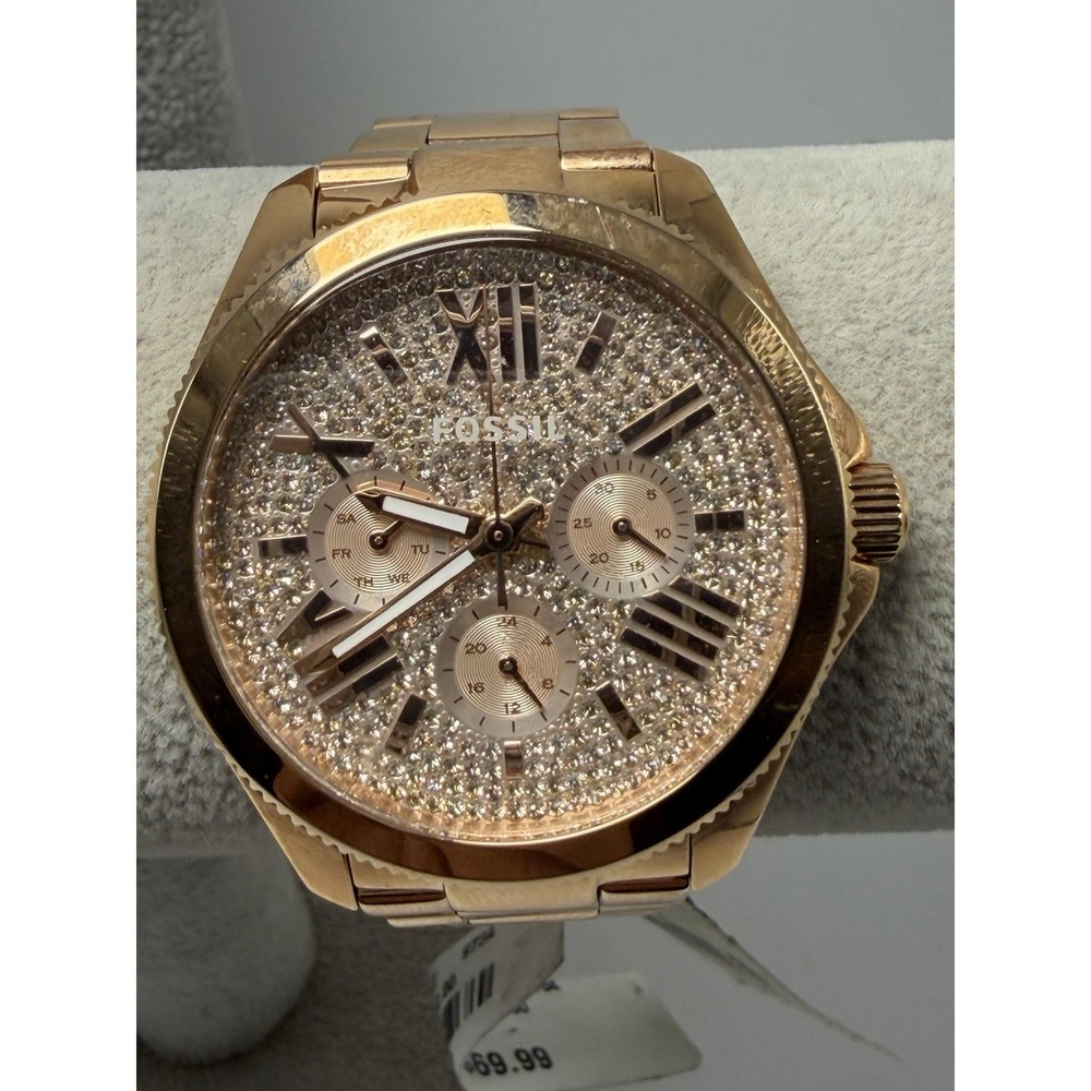 Fossil Cecile AM4604 New Battery Ladies Watch 40MM 7" Rhinestones